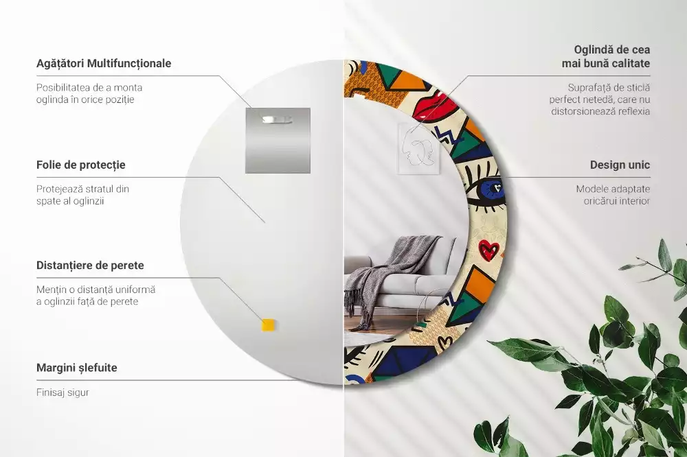 Espelho decorativo Redondo Estilo pop art