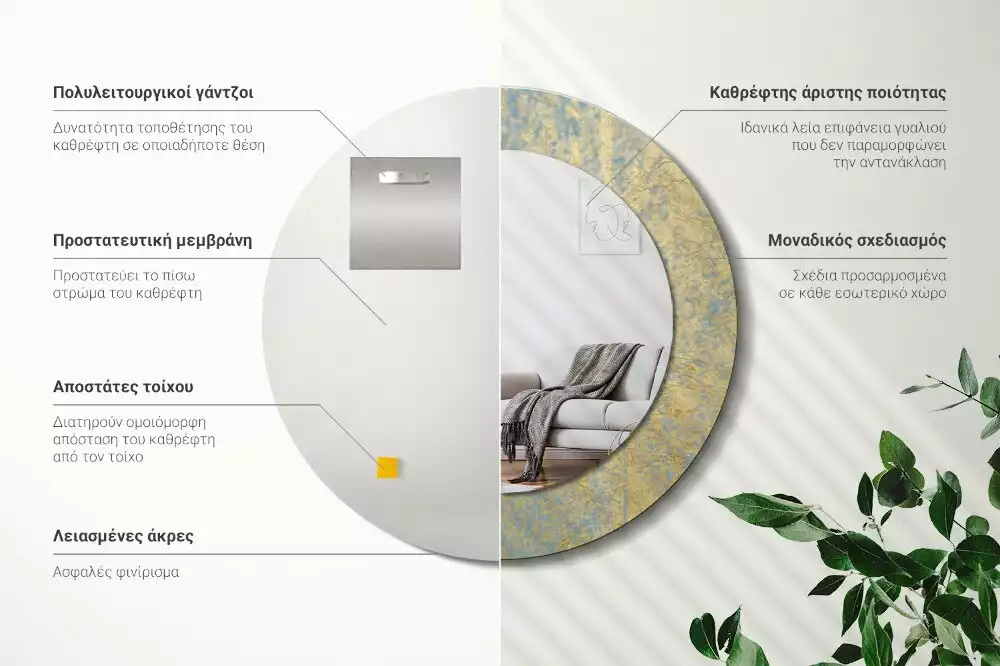 Espelho decorativo redondo Padrão de loft