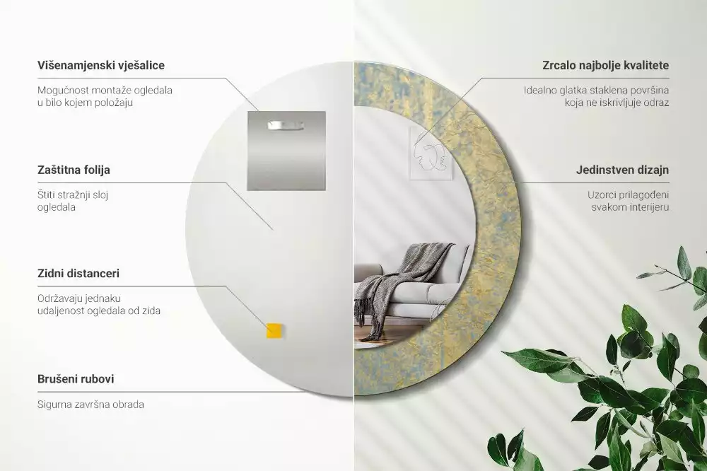 Espelho decorativo redondo Padrão de loft