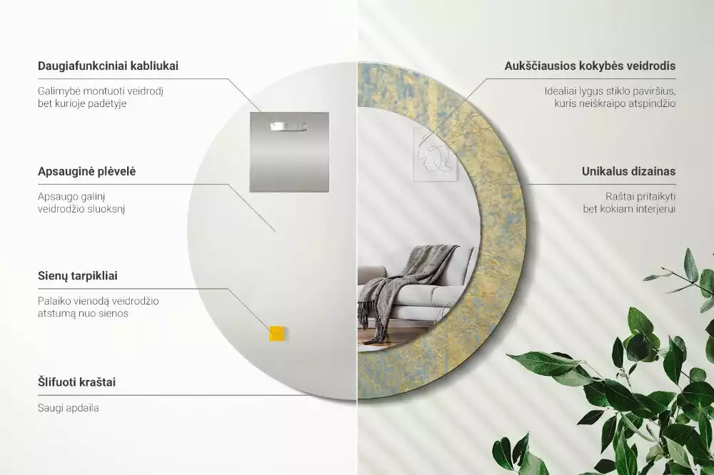 Espelho decorativo redondo Padrão de loft