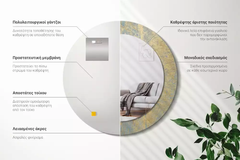 Espelho decorativo redondo Padrão de loft