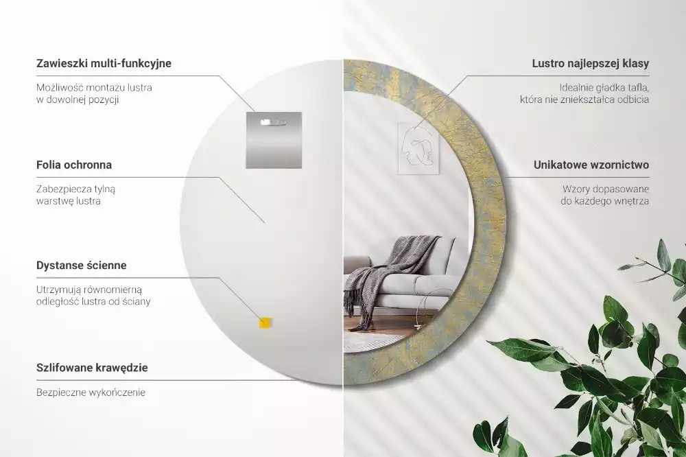 Espelho decorativo redondo Padrão de loft