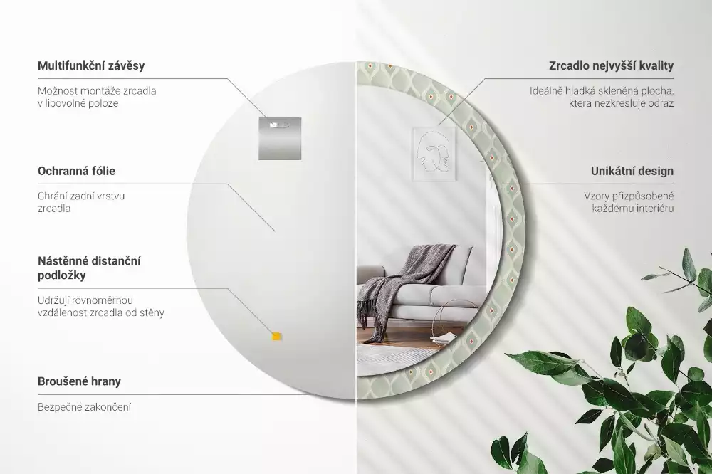 Espelho redondo decorativo Padrão vintage clássico