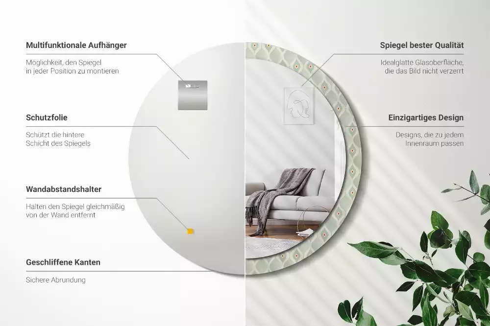 Espelho redondo decorativo Padrão vintage clássico