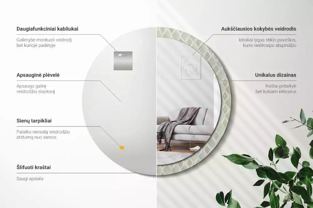 Espelho redondo decorativo Padrão vintage clássico