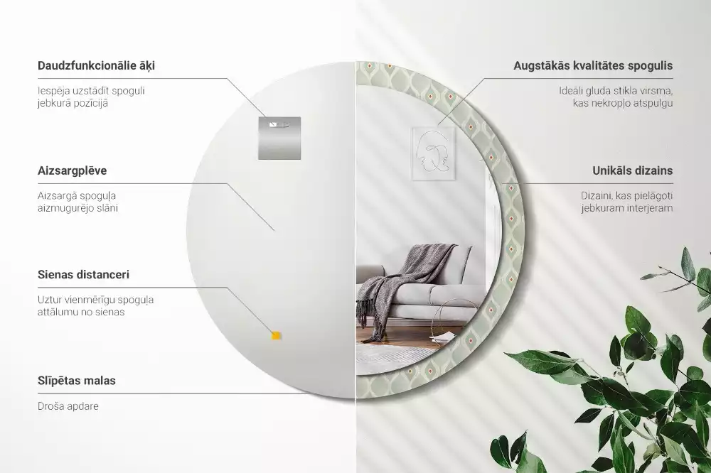 Espelho redondo decorativo Padrão vintage clássico