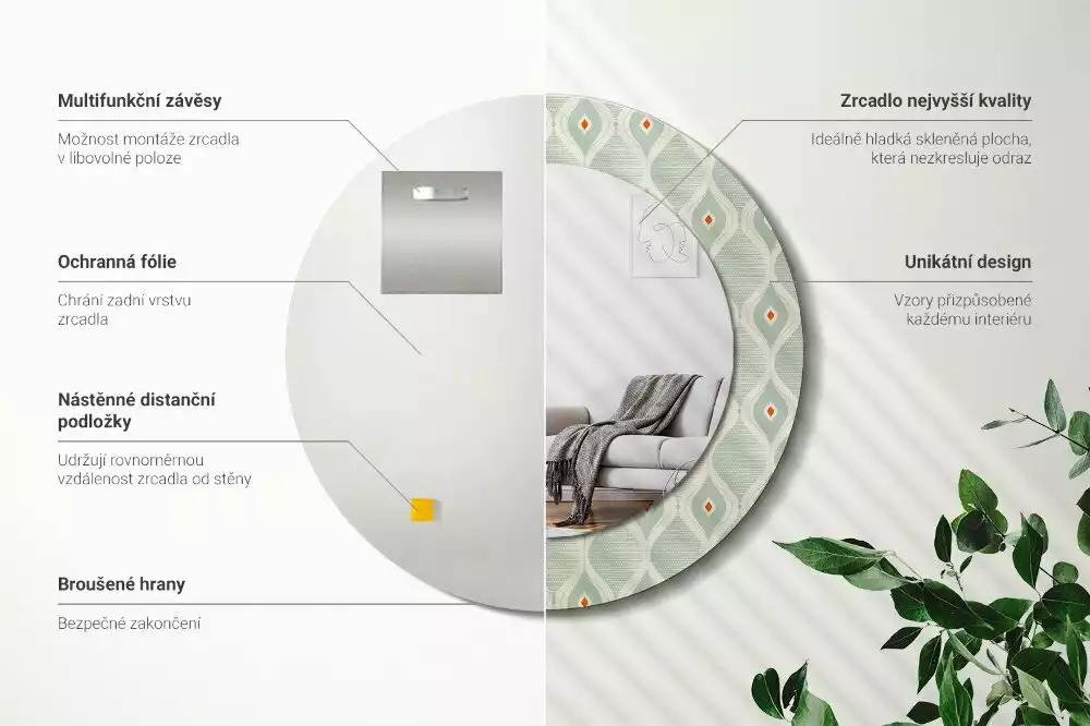 Espelho redondo decorativo Padrão vintage clássico