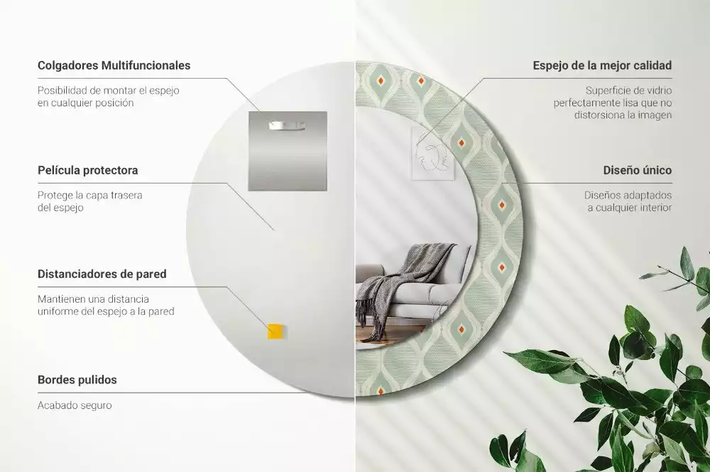 Espelho redondo decorativo Padrão vintage clássico