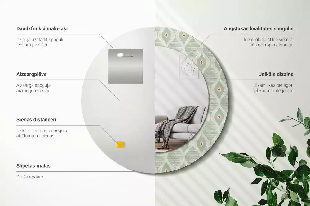 Espelho redondo decorativo Padrão vintage clássico