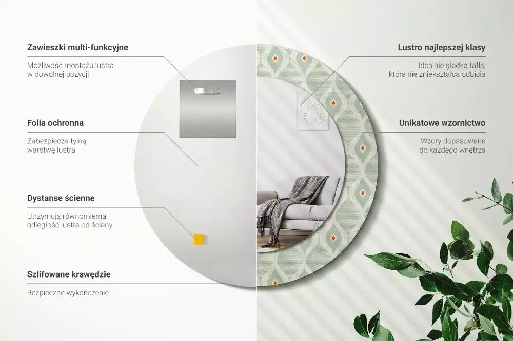 Espelho redondo decorativo Padrão vintage clássico