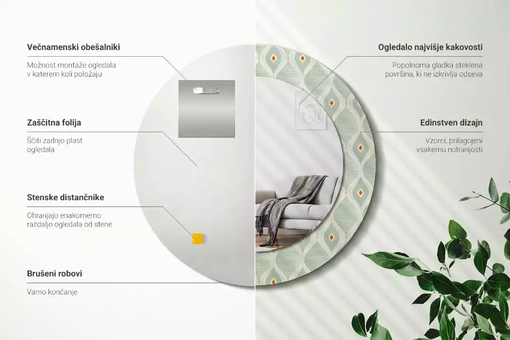 Espelho redondo decorativo Padrão vintage clássico