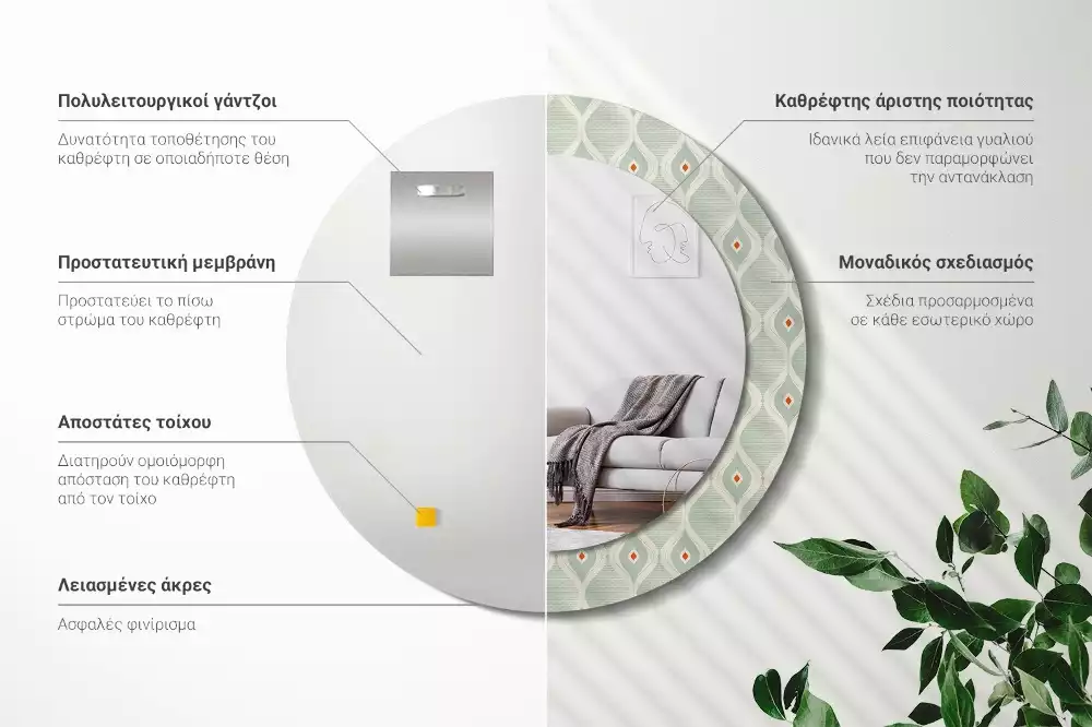 Espelho redondo decorativo Padrão vintage clássico