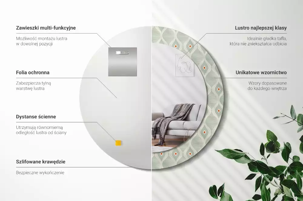 Espelho redondo decorativo Padrão vintage clássico