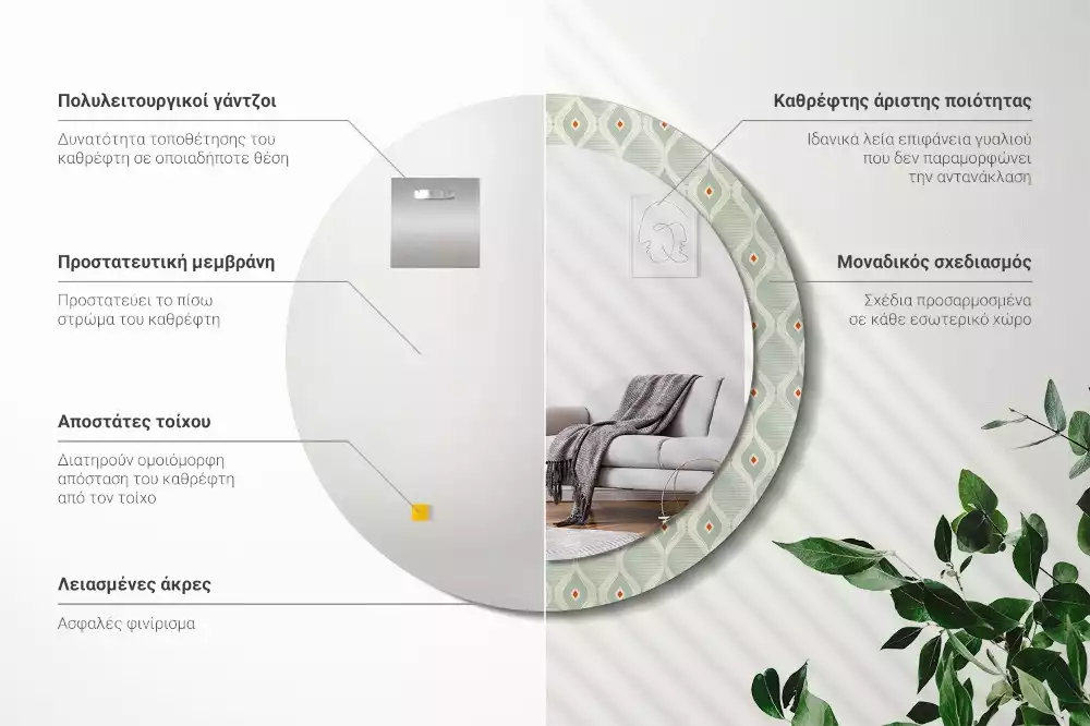 Espelho redondo decorativo Padrão vintage clássico