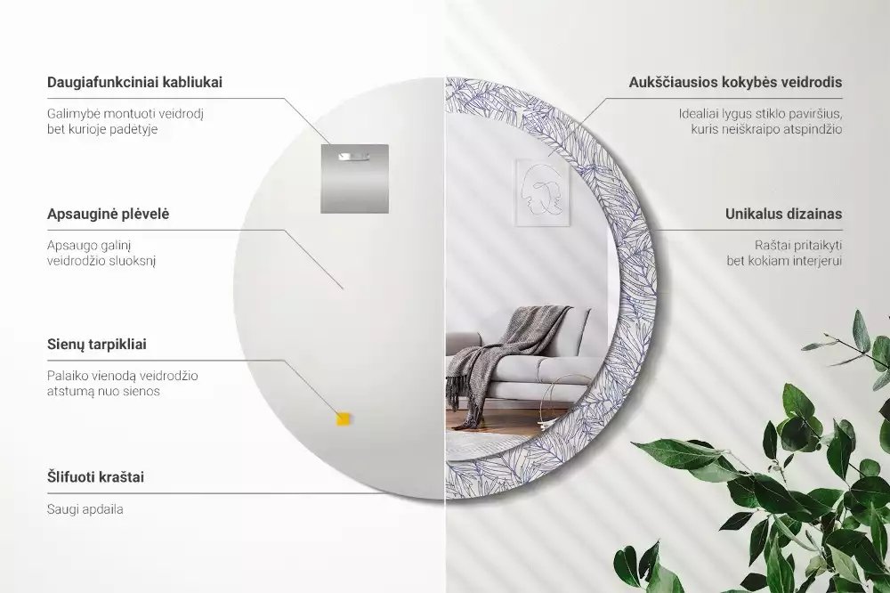 Espelho decorativo redondo Contorno de palmeira tropical