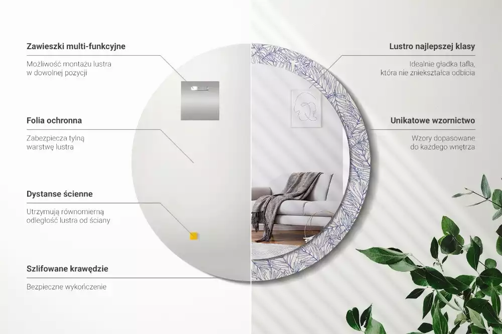 Espelho decorativo redondo Contorno de palmeira tropical