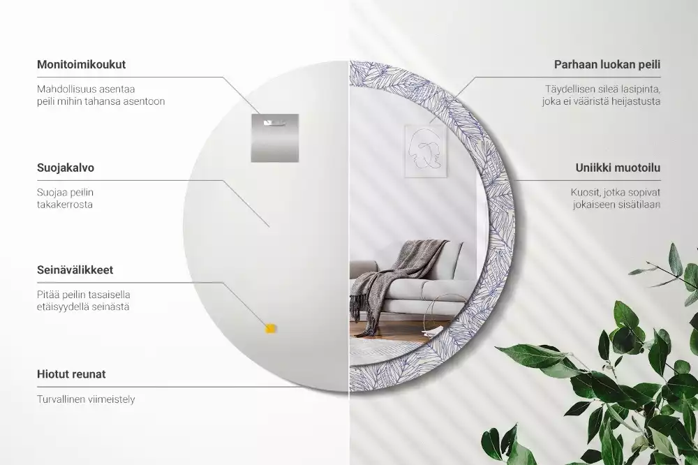 Espelho decorativo redondo Contorno de palmeira tropical