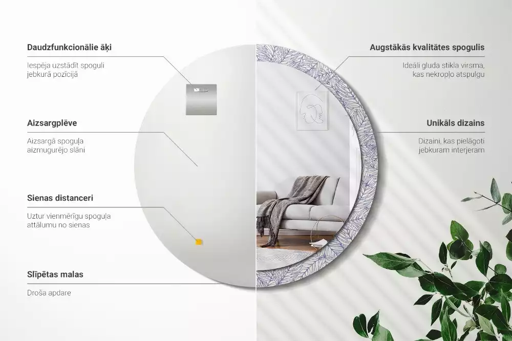 Espelho decorativo redondo Contorno de palmeira tropical