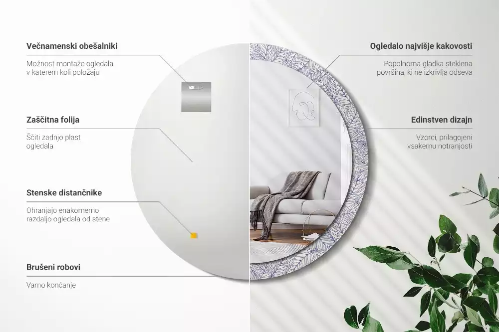 Espelho decorativo redondo Contorno de palmeira tropical