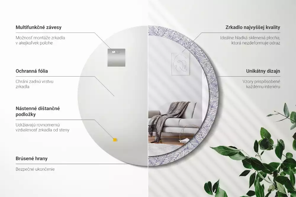 Espelho decorativo redondo Contorno de palmeira tropical