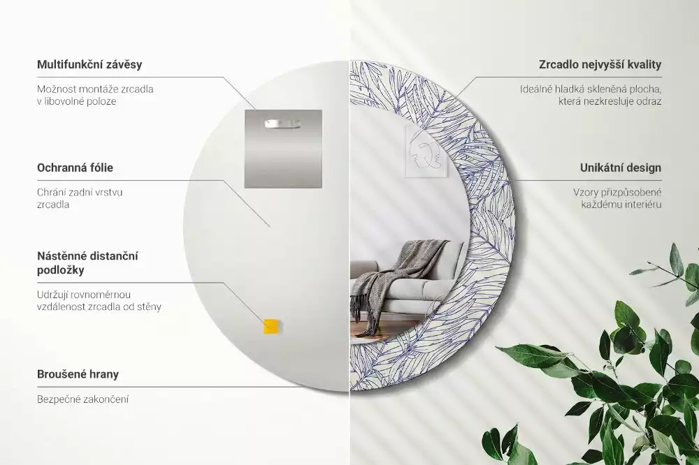 Espelho decorativo redondo Contorno de palmeira tropical