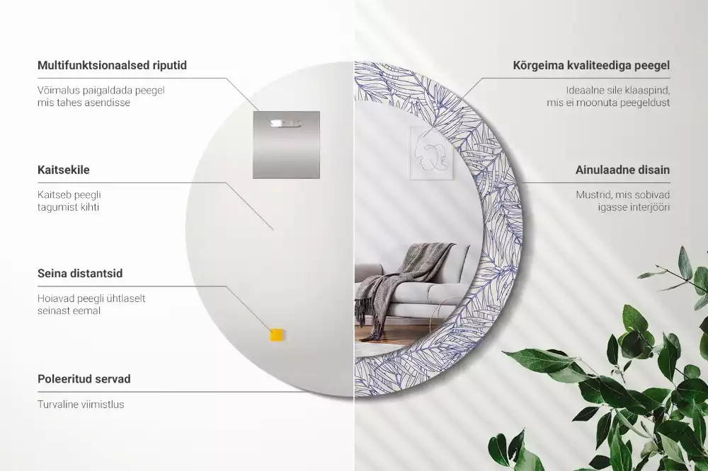 Espelho decorativo redondo Contorno de palmeira tropical