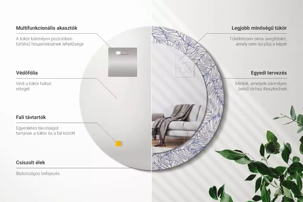 Espelho decorativo redondo Contorno de palmeira tropical