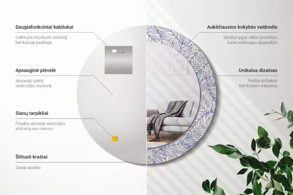 Espelho decorativo redondo Contorno de palmeira tropical