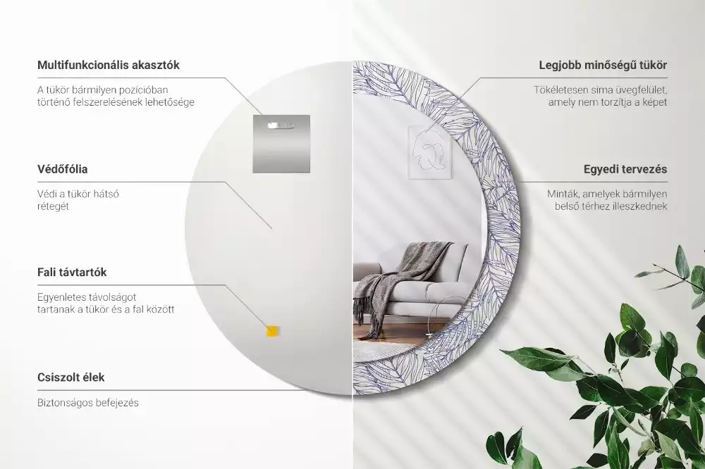 Espelho decorativo redondo Contorno de palmeira tropical