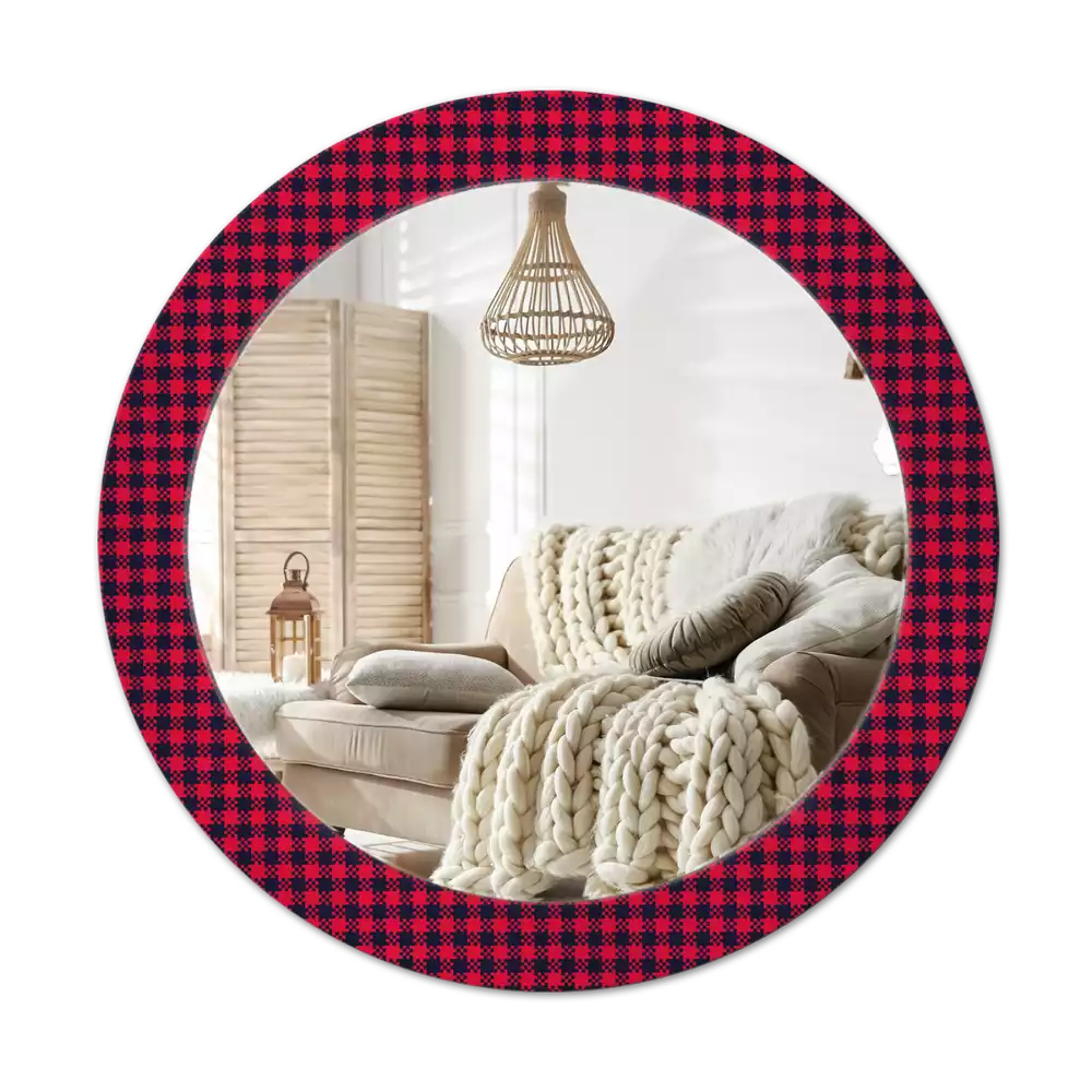 Espelho redondo decorativo xadrez vermelho