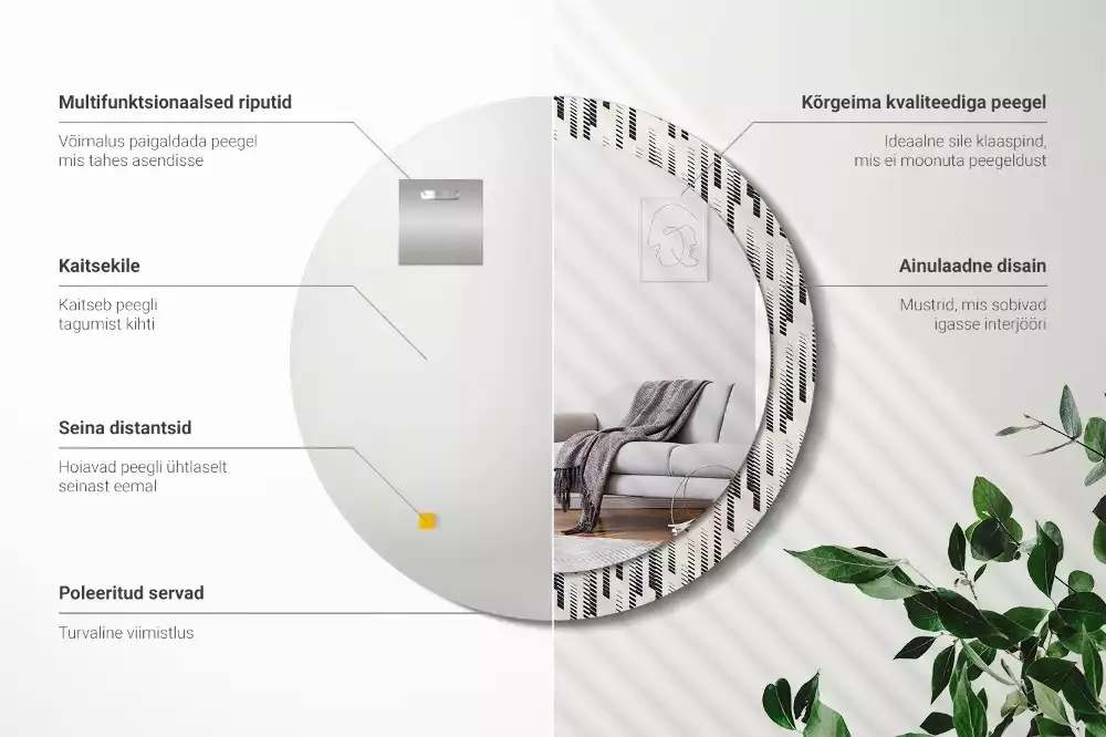 Espelho redondo decorativo Padrão listrado