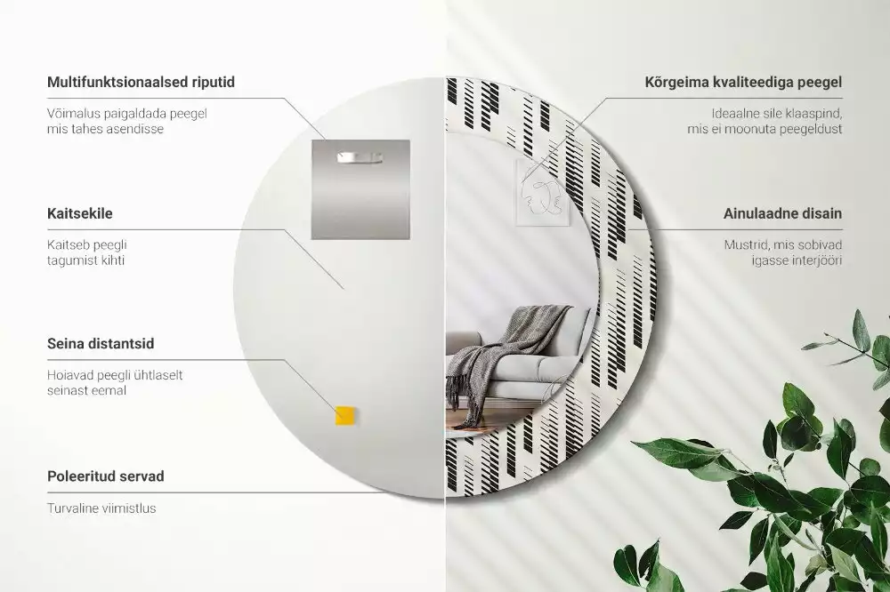 Espelho redondo decorativo Padrão listrado