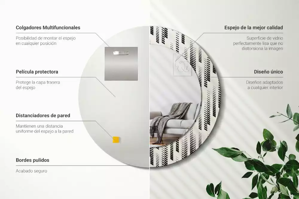 Espelho redondo decorativo Padrão listrado