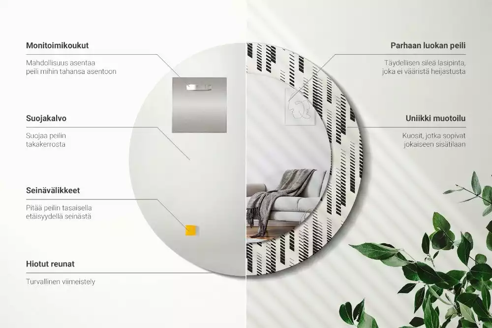 Espelho redondo decorativo Padrão listrado