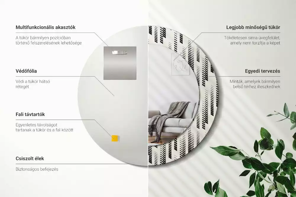 Espelho redondo decorativo Padrão listrado