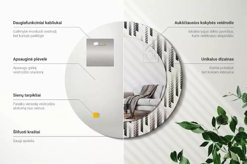 Espelho redondo decorativo Padrão listrado