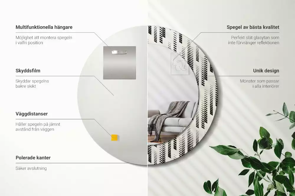 Espelho redondo decorativo Padrão listrado