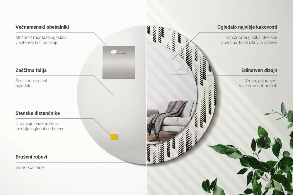 Espelho redondo decorativo Padrão listrado