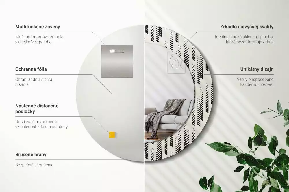 Espelho redondo decorativo Padrão listrado