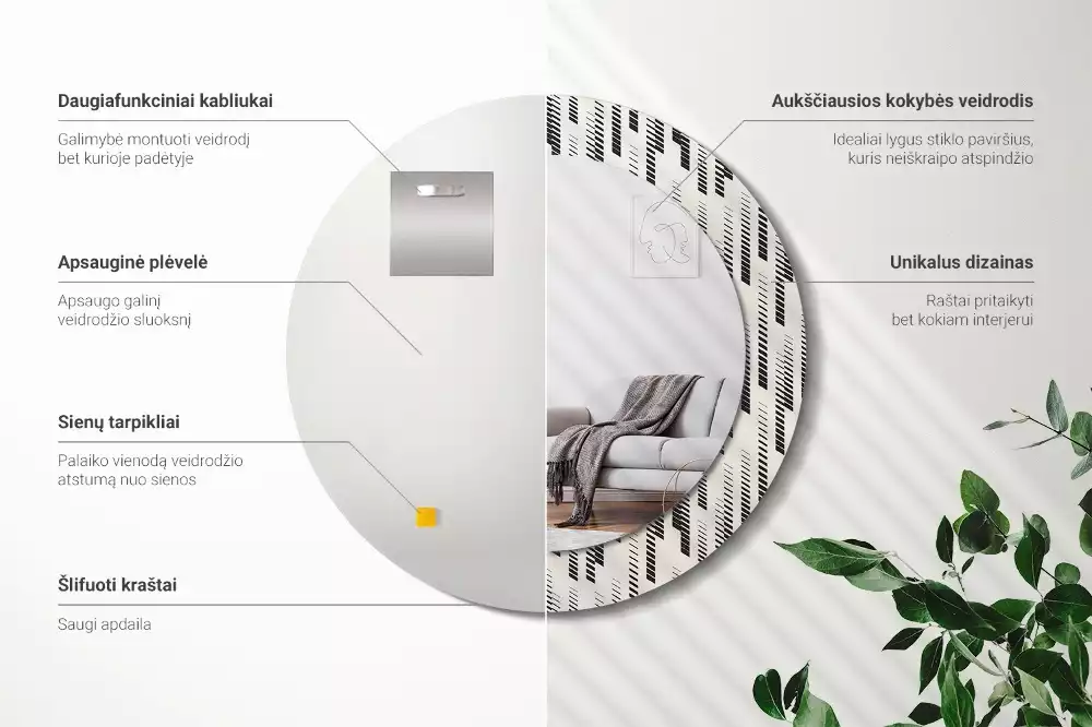 Espelho redondo decorativo Padrão listrado