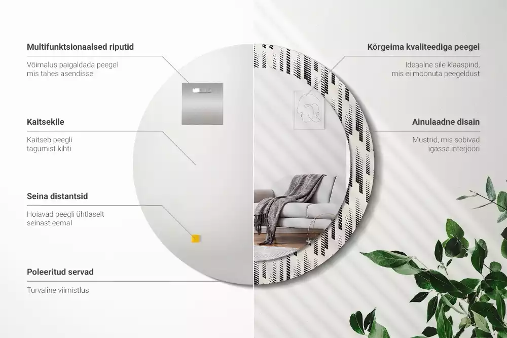 Espelho redondo decorativo Padrão listrado