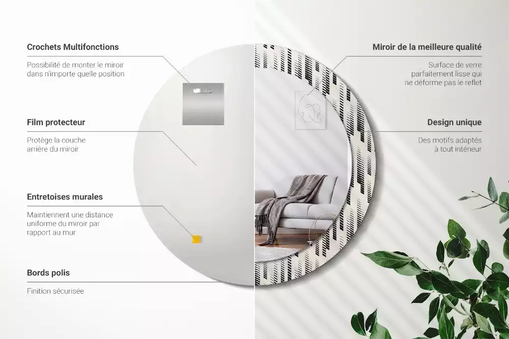 Espelho redondo decorativo Padrão listrado