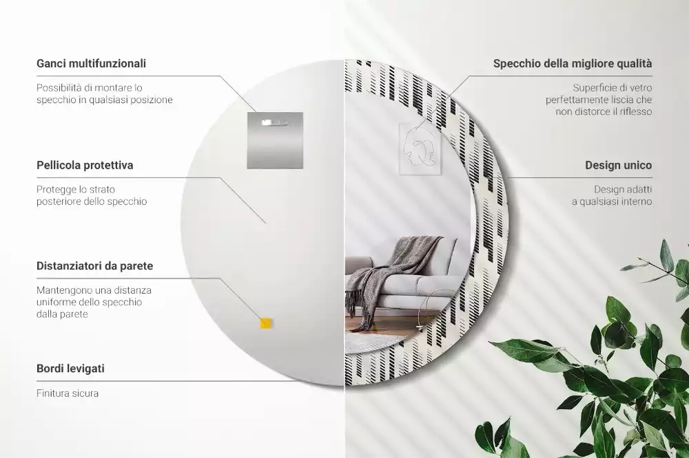 Espelho redondo decorativo Padrão listrado