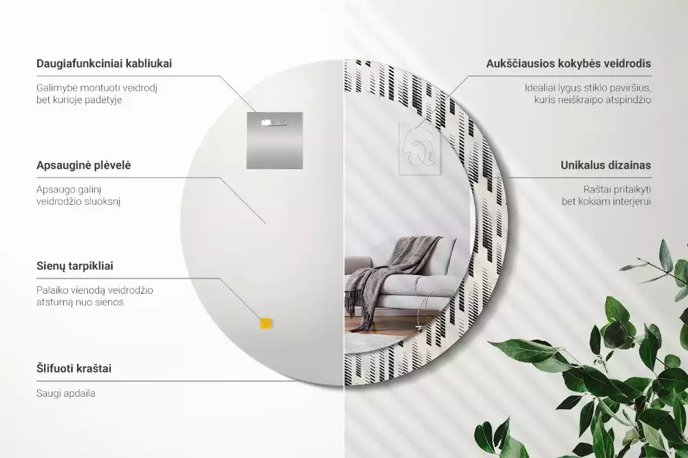 Espelho redondo decorativo Padrão listrado