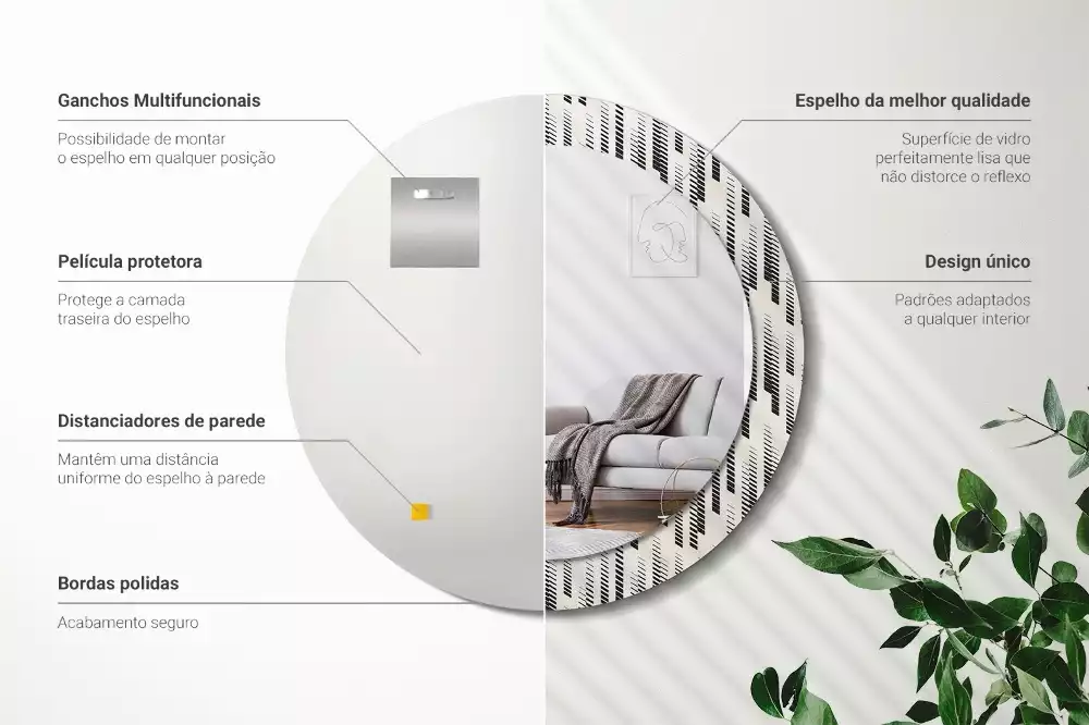 Espelho redondo decorativo Padrão listrado