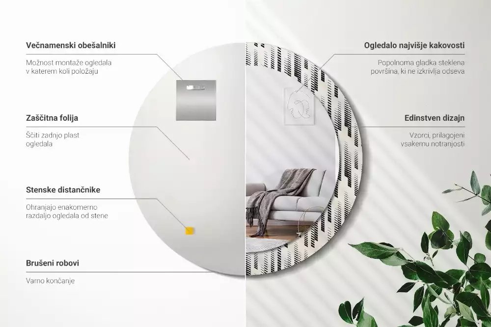 Espelho redondo decorativo Padrão listrado