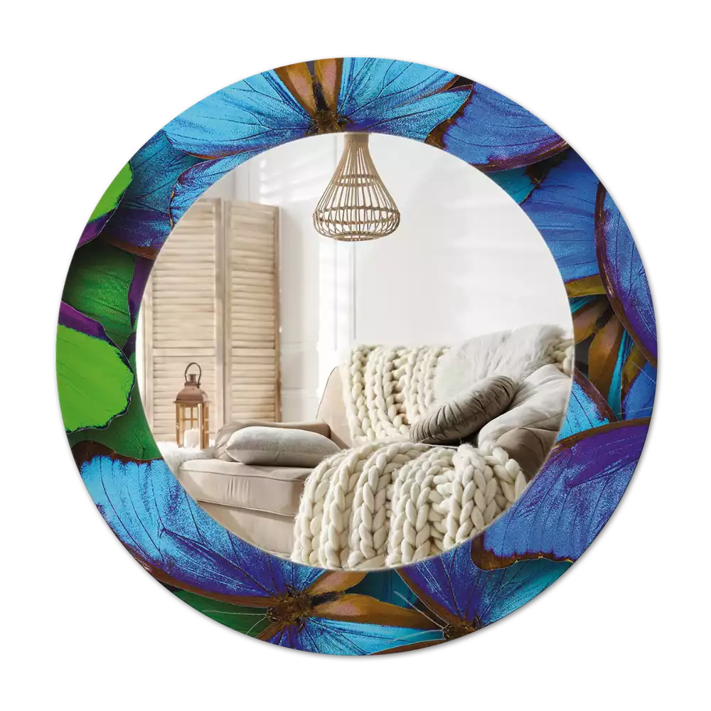 Espelho decorativo redondo Borboleta azul e verde