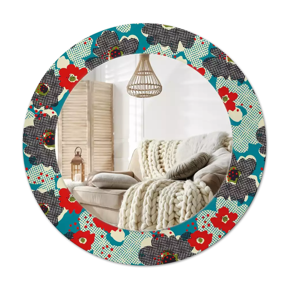 Espelho decorativo redondo Padrão de flores retrô