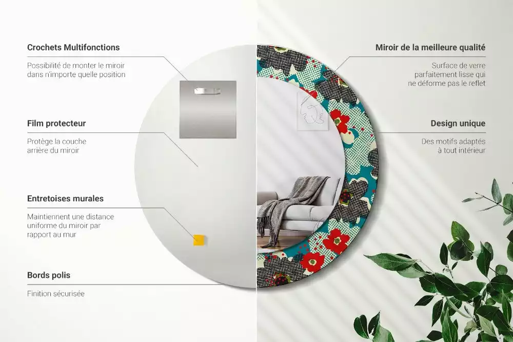 Espelho decorativo redondo Padrão de flores retrô