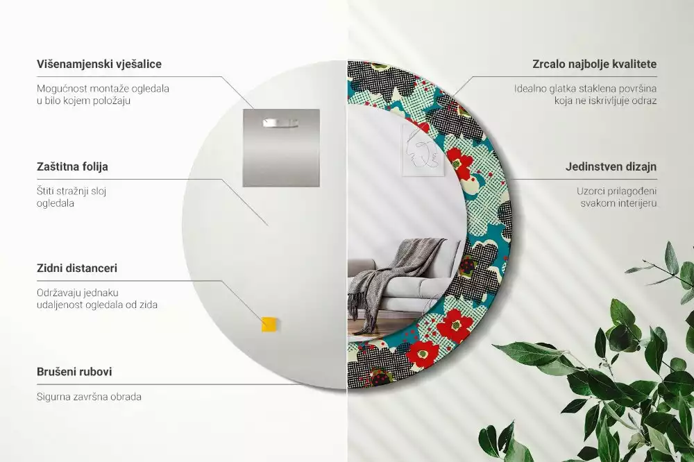 Espelho decorativo redondo Padrão de flores retrô